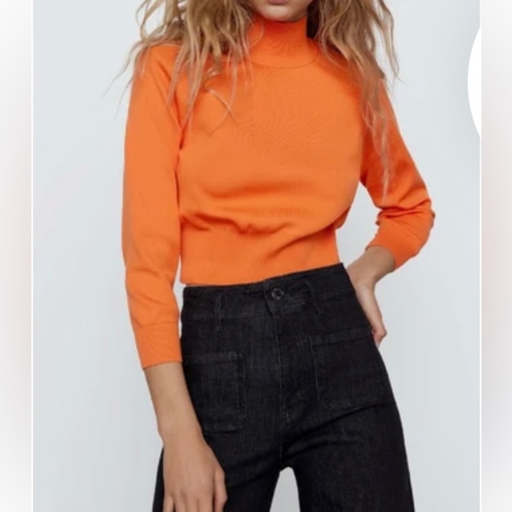 Zara, Womens, Crop Top, Orange Long Sleeve Top